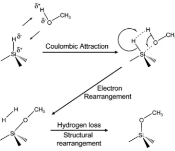 Figure 1.3. Si(111) with a saturation coverage of 66% Si-H (dots) and 33% Si-OCH3 (crosses)