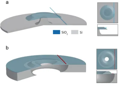 Figure 2.2: Integration of chemically etched silica resonator with a waveguide(a) Schematics of silica wedge resonator