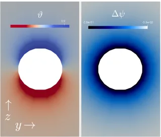 Figure 3.2: Plot of the numerical solution for Ψconformal factor from [184] (left) and perturbed ∆ψ (right) on a spin χ = 0.6 black hole background, shown in they-z plane