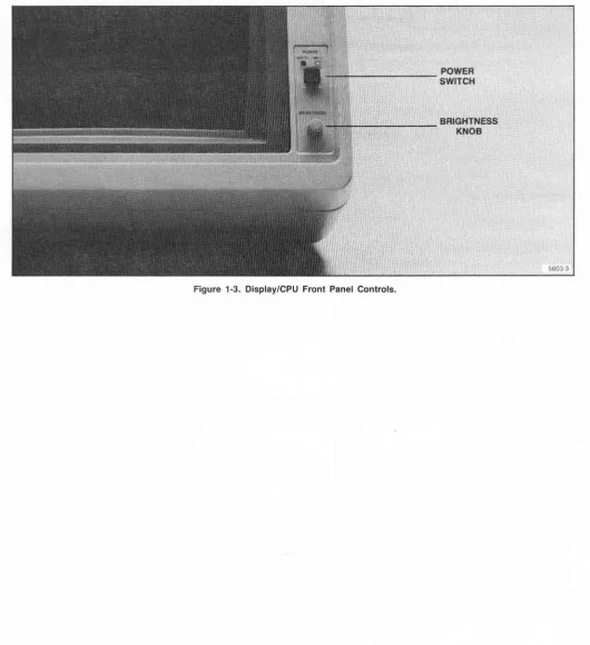 Figure 1-3 shows the front of the Display/CPU unit. Two controls are located at the front of the unit: the brightness control and the power switch