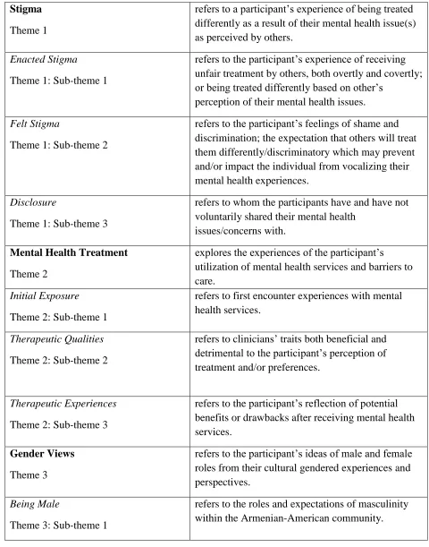 Table 3:  Definitions of Themes and Sub-themes  