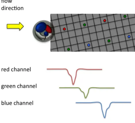 Figure 2.1. Imaging principle of the color OFM based on a color imaging sensor. Each aperture corresponds to a color channel