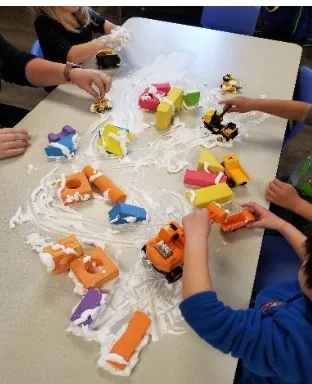 Figure 8.  Construction vehicles, foam blocks, and shaving cream.  