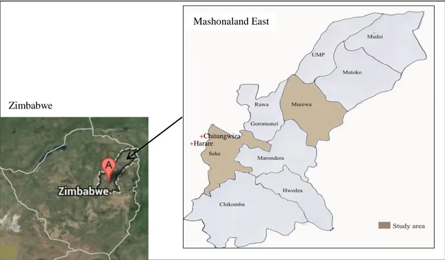 Figure 1-1: Mashonaland East Province map showing Seke and Murewa districts 