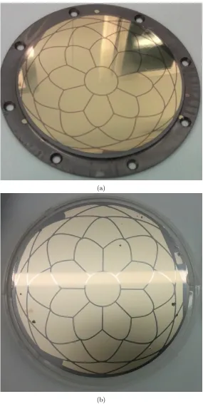 Figure 3.4: Active laminate (a) before, and (b) after poling process. The thin laminate is wax bonded ontoa chuck for processing