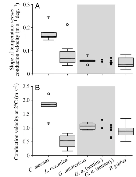 Table·ﬁtted to conduction velocity versus temperature relationships1. The slopes and intercepts of linear regression linesfor individual animals from each species