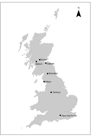 Figure 1. Geographical location of grey squirrel sample sites within the UK.   186x273mm (300 x 300 DPI)  