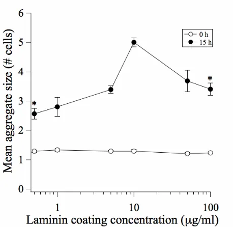 Figure II-3.  Biphasic dependence of aggregate size on substratum adhesivity: evidence for motility-limited aggregation dynamics