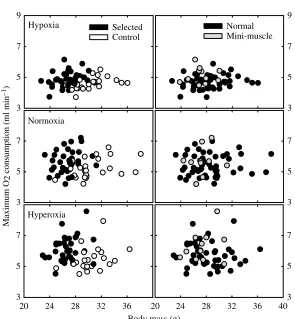 Table 1. Repeatability analyses estimating individual consistency of VO2max, VCO2max, respiratory exchange ratios at VO2max and atVCO2max, and maximum running speed on the treadmill between days 1 and 2 at each partial pressure of O2