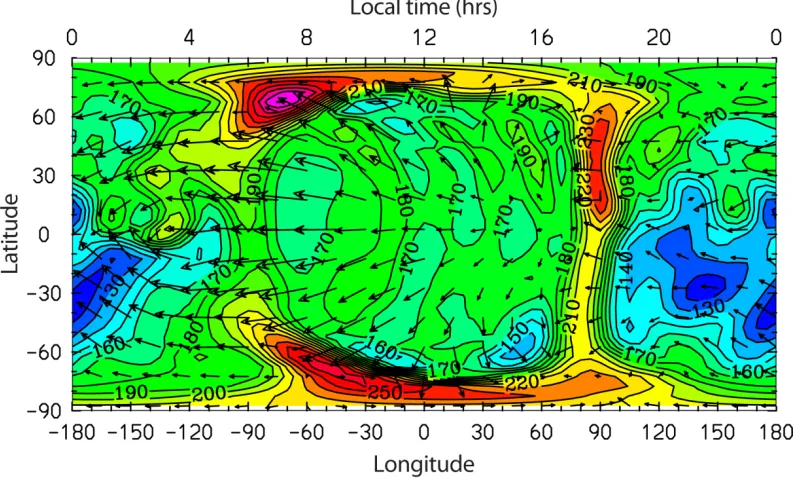 Figure 4.1). Minima of about 115-130 K are situated in the southern hemisphere, at low 