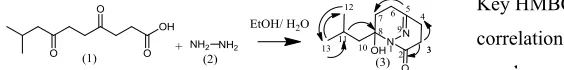 Figure 1: Reaction of 9-methyl-4,7-dioxododecanoic acid and hydrazine   are shown