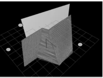 Figure 4. Planar surface simulation. Blue surface is the actual surface; red dots are the estimated feature points