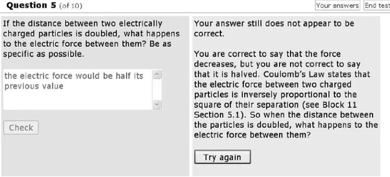 Figure 2 A free-text question, showing targeted feedback on an incorrect answer