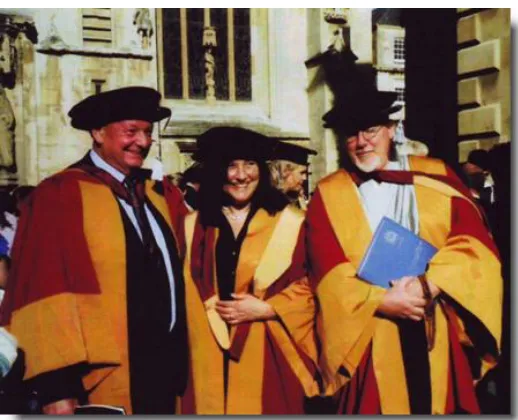 Figure 1. Jack Whitehead, with Jane Spiro and Je Kan Adler Collins on Graduation Day 