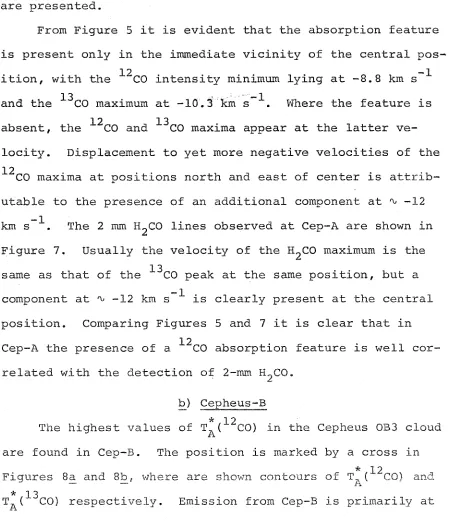 Figure 7. Usually the velocity of the H2co maximum is the same as that of the 13co peak at the same position, but a 