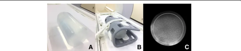 Fig. 5 (a) A phantom for SNR measurements: A polypropylene cylinder filled with polyvinyl alcohol