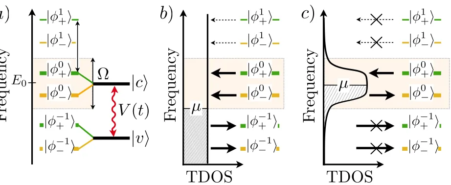 Figure 2.2: Harmonic structure of Floquet states and energy-ﬁltered reservoir coupling