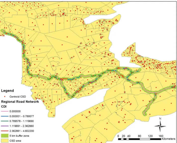 Figure 7.5: Community Development Index map of the regional road network 