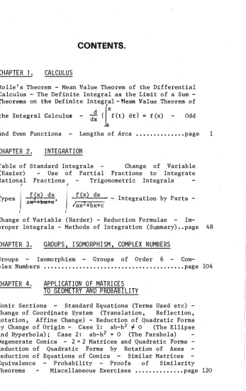 Table of Standard Integrals CHAPTER 2. (Easier) Rational Fractions f f(x) dx ypes ax