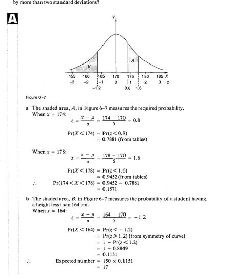 Figure 6-7 a The shaded area, A, in Figure 6-7 measures the required probability. Whenx = 174: 