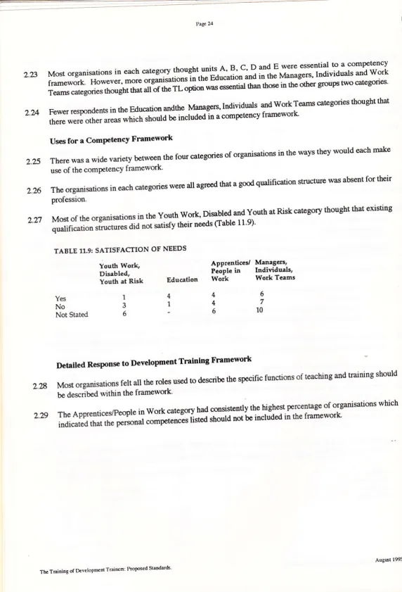 TABLE 11.9: SATISFACTION OF NEEDS