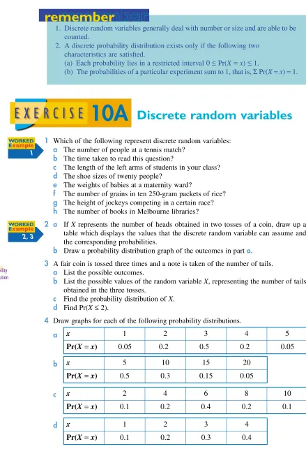 table which displays the values that the discrete random variable can assume and