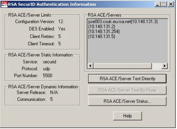 Figure 4. Prior to continuing with the configuration, the RSA ACE/Agent Test Authentication application can be 