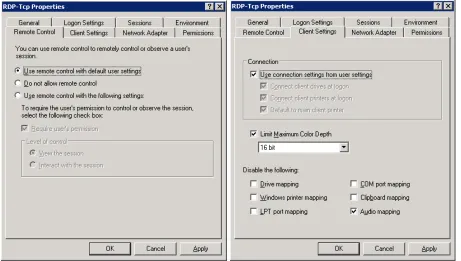 Figure 2.11: The Remote Control and Client Settings tabs of the RDP connection properties