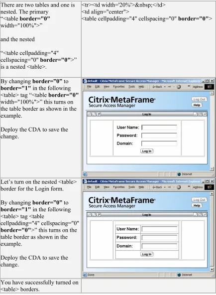table border as shown in the 