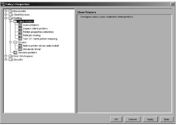 Figure 3: Policy tree view with printing related policies expanded