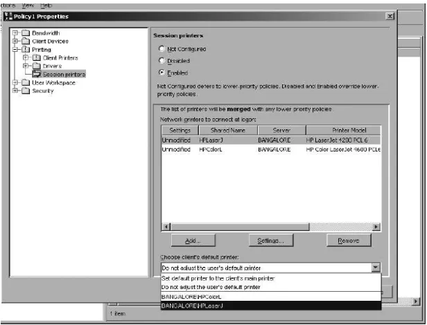 Figure 5: Session Printers policy rule properties panel