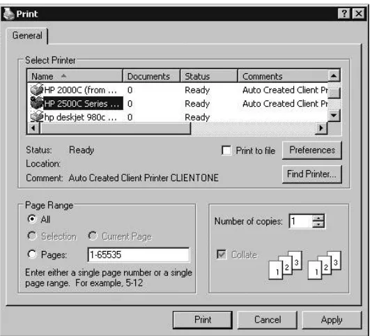 Figure 8: Application dialog displaying new client printer names