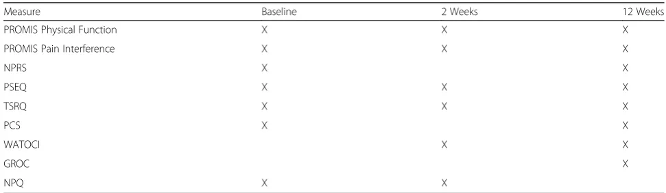 Table 1 Schedule of patient self-reported measures