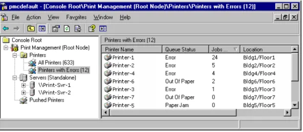 Figure 1 A view of printers where &#34;Queue Status&#34; does not equal &#34;Ready&#34;