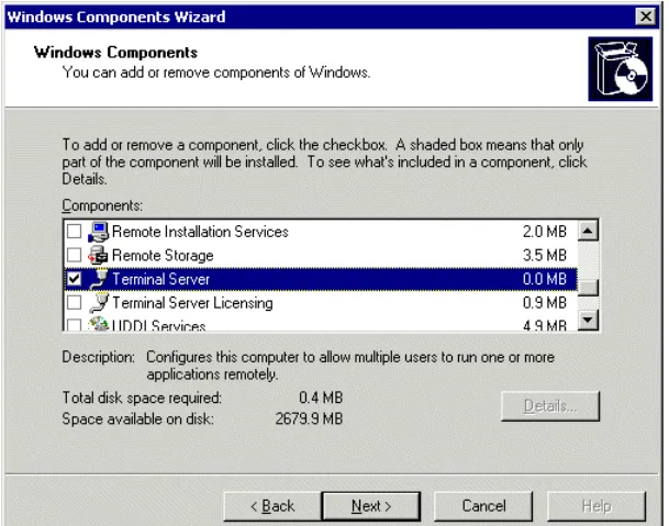 Figure 1-2   Adding Terminal Server to enable Application Server mode or application hosting