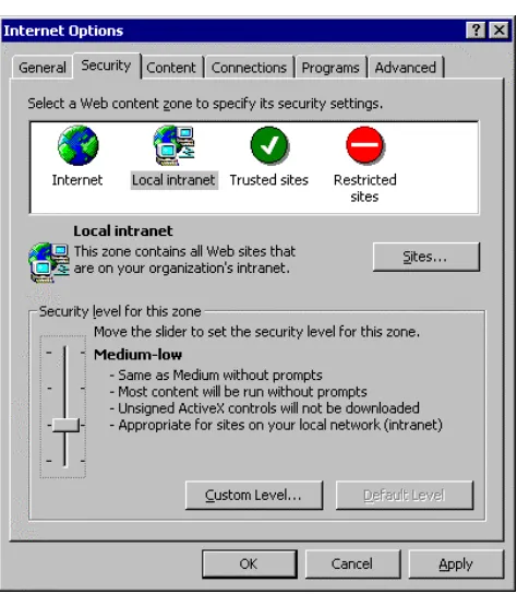 Figure 1 – The IE Internet Options Security Screen 