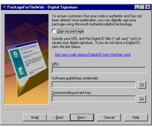 Figure 2 – The PackageForTheWeb Digital Signature Screen 