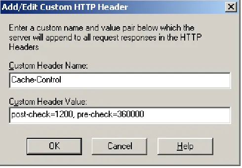 Figure 6: Adding the Cache-Control HTTP Header using IIS 