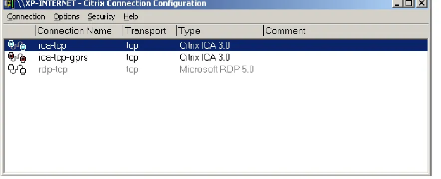 Figure 1: Citrix Connection Configuration showing the GPRS listener 