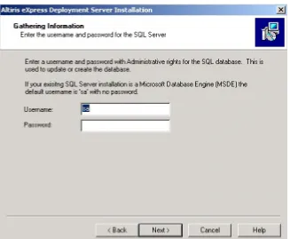 Figure 23: Entering credentials for the user with administrative rights over the SQL database 