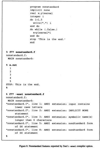 Figure 8. Nonstandard features reported by Sun's -ansi compiler option.