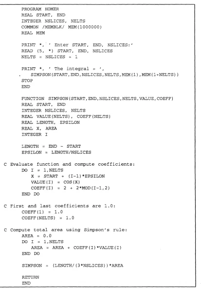 Figure 9. The ]HOMER program, coded in Fortran 77 with a common array. 