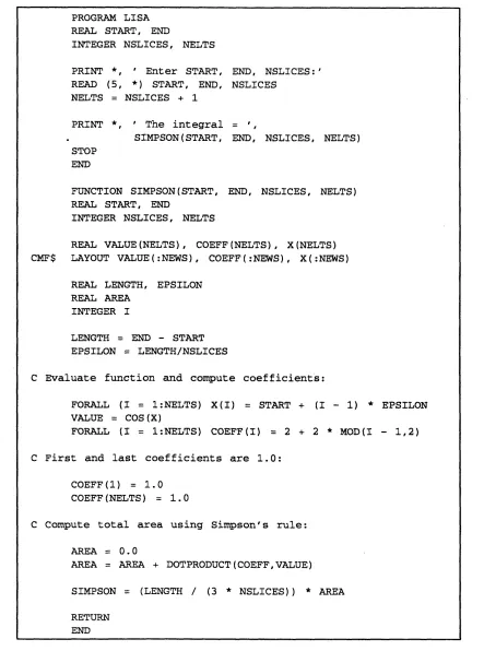 Figure 10. The LISA program, coded in CM Fortran with automatic arrays. 