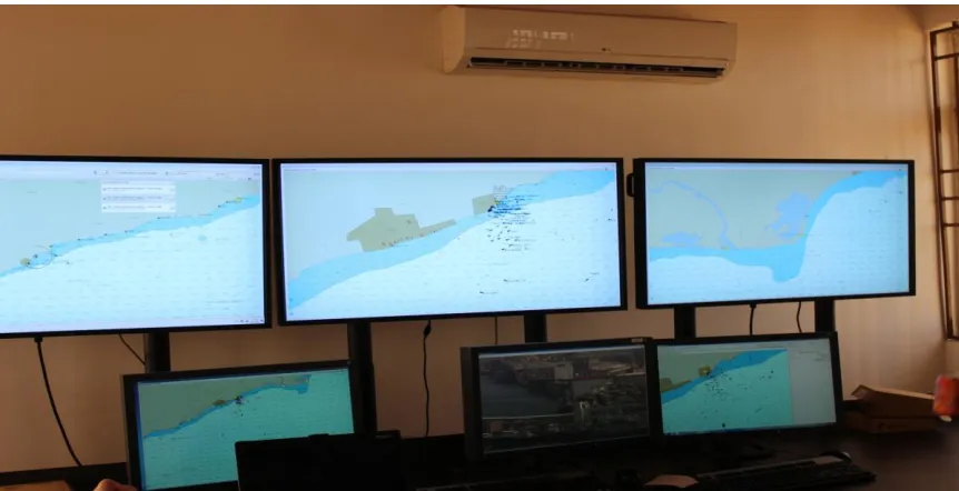 Figure 8: Workstations and Display unites at the control centres of the VTMIS in Ghana   