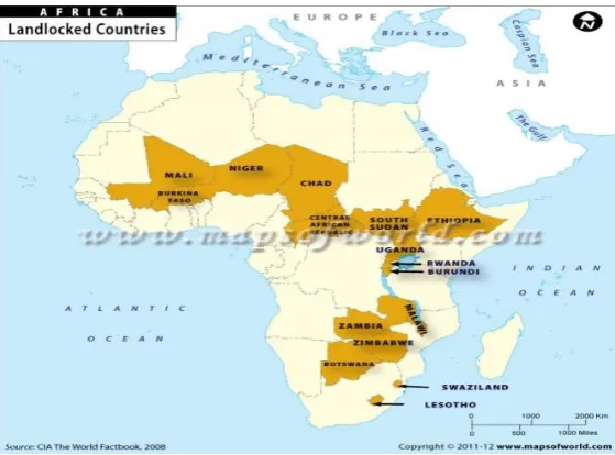 Figure 8. Landlocked countries in Africa.  