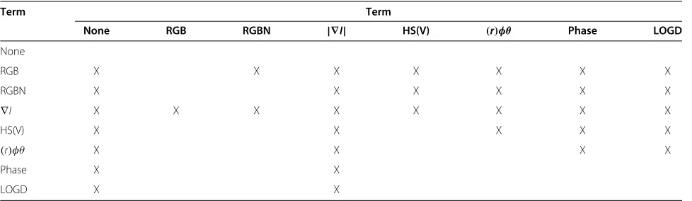 Table 7 Tested image representation combinations