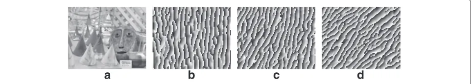 Figure 1 Phase response of Cones stereo-image: (a) original image; (b) phase response corresponding to θ = 0◦; (c) phase responsecorresponding to θ = 22.5◦; (d) phase response corresponding to θ = 45◦.