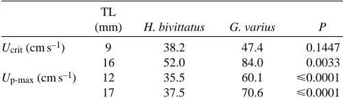 Table 4. The mean rubripinnisUcrit and Up-max for the Cirrhilabrus and Pseudocheilinus octotaenia comparison