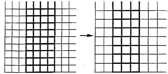 Figure 1. The mapping between the a-lauices, 10 x 10 + 8 x 8, and between the recrangular w-lattices, IO x 5 -+ 8 x 4 (in bold), componding to a renormalization with length factor b =  ~5 a and area faccorf = f.' 