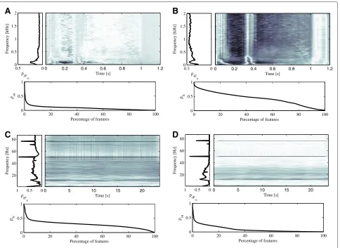 Figure 6 Relevance maps. Relevance of the time–frequency plane and frequency axis obtained for EEG and PCG databases.